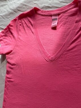 PINK Victoria's Secret Hot Pink V-Neck Short Sleeve Tee